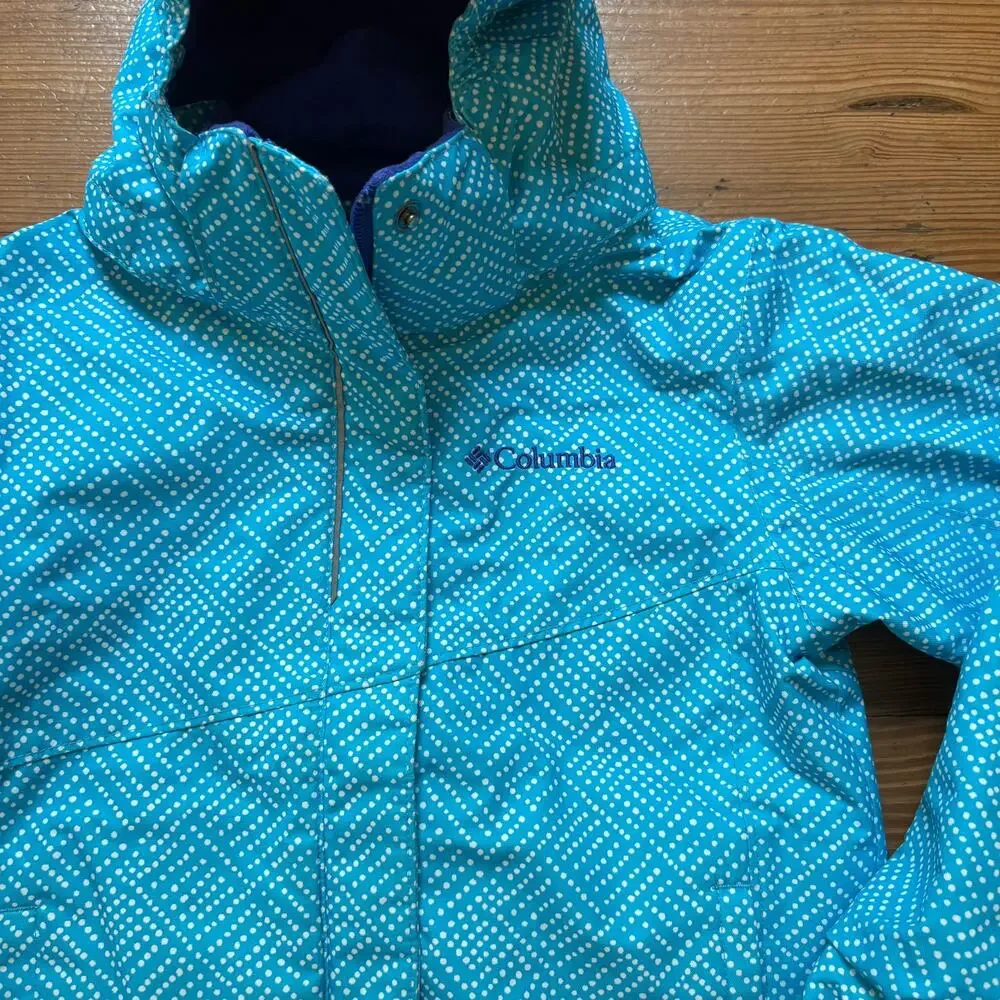 Columbia light blue white‎ dotted full zip hooded girls coat SIZE XS